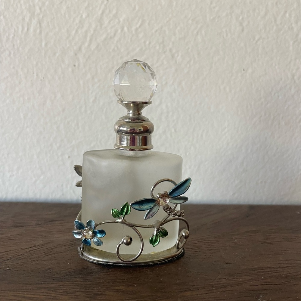 Decorative Frosted Glass Perfume Bottle with Blue and Green Accents